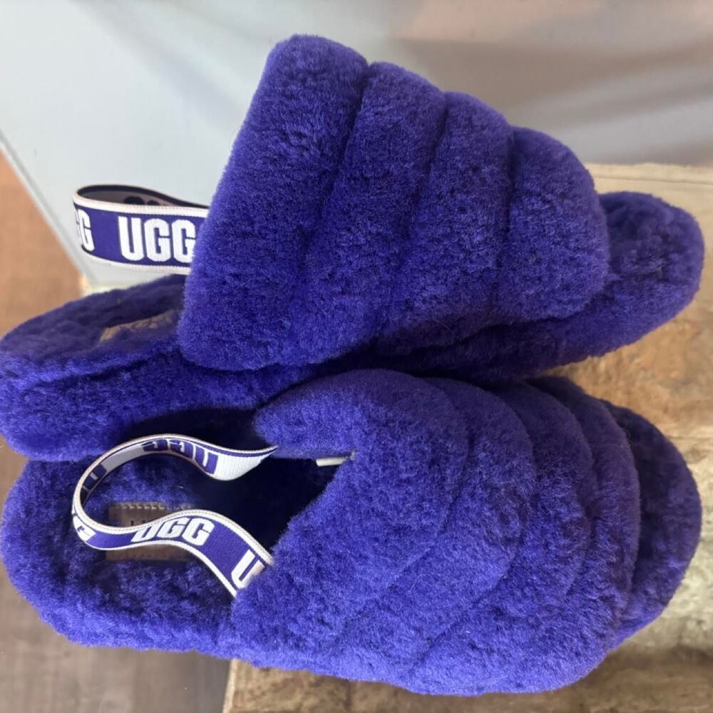 UGG Fluff Yeah Purple Slide Slippers With Logo Strap - US Size 6